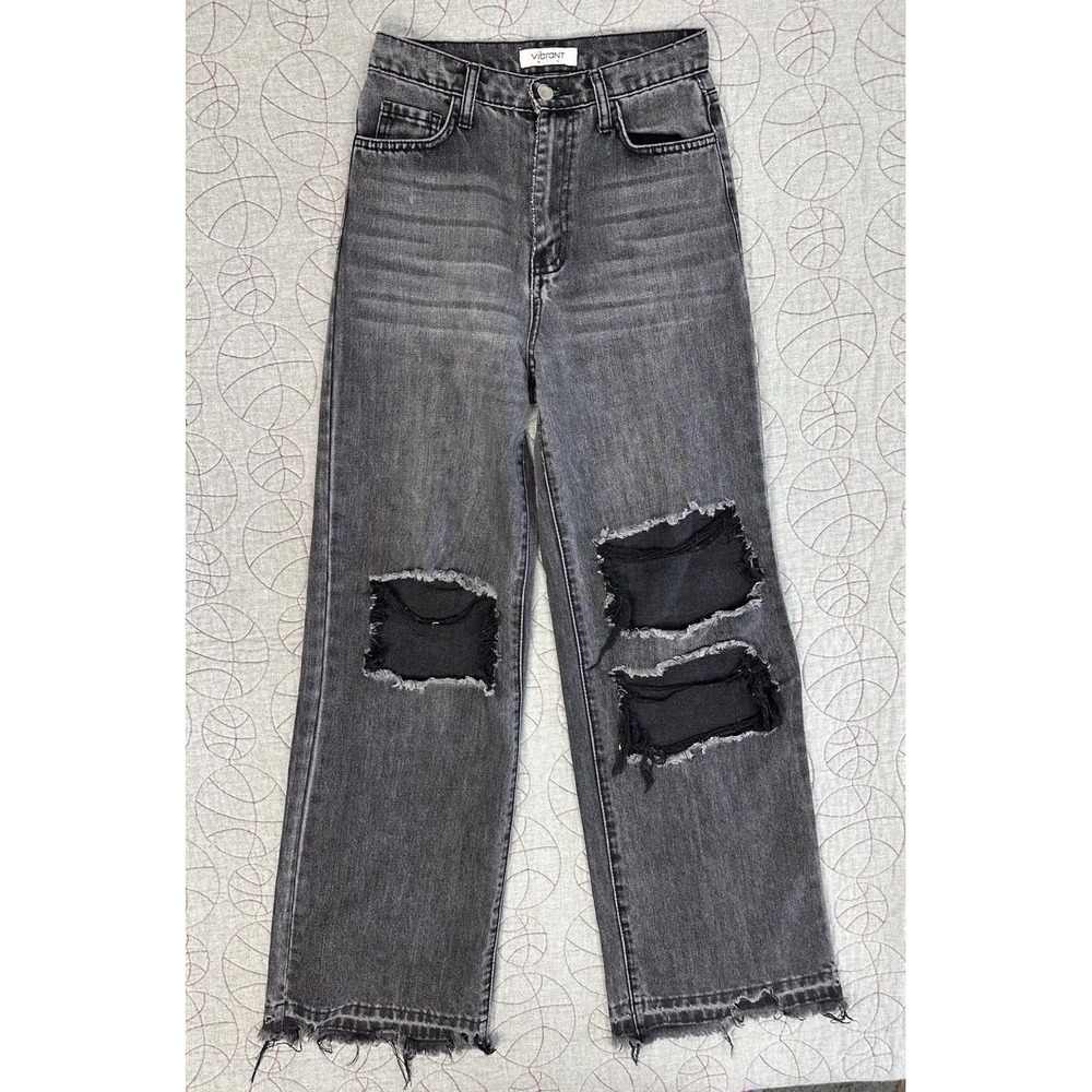 Vibrant Jeans Vintage Black Distressed‎ Wide Leg Baggy / Women's 24 (1)